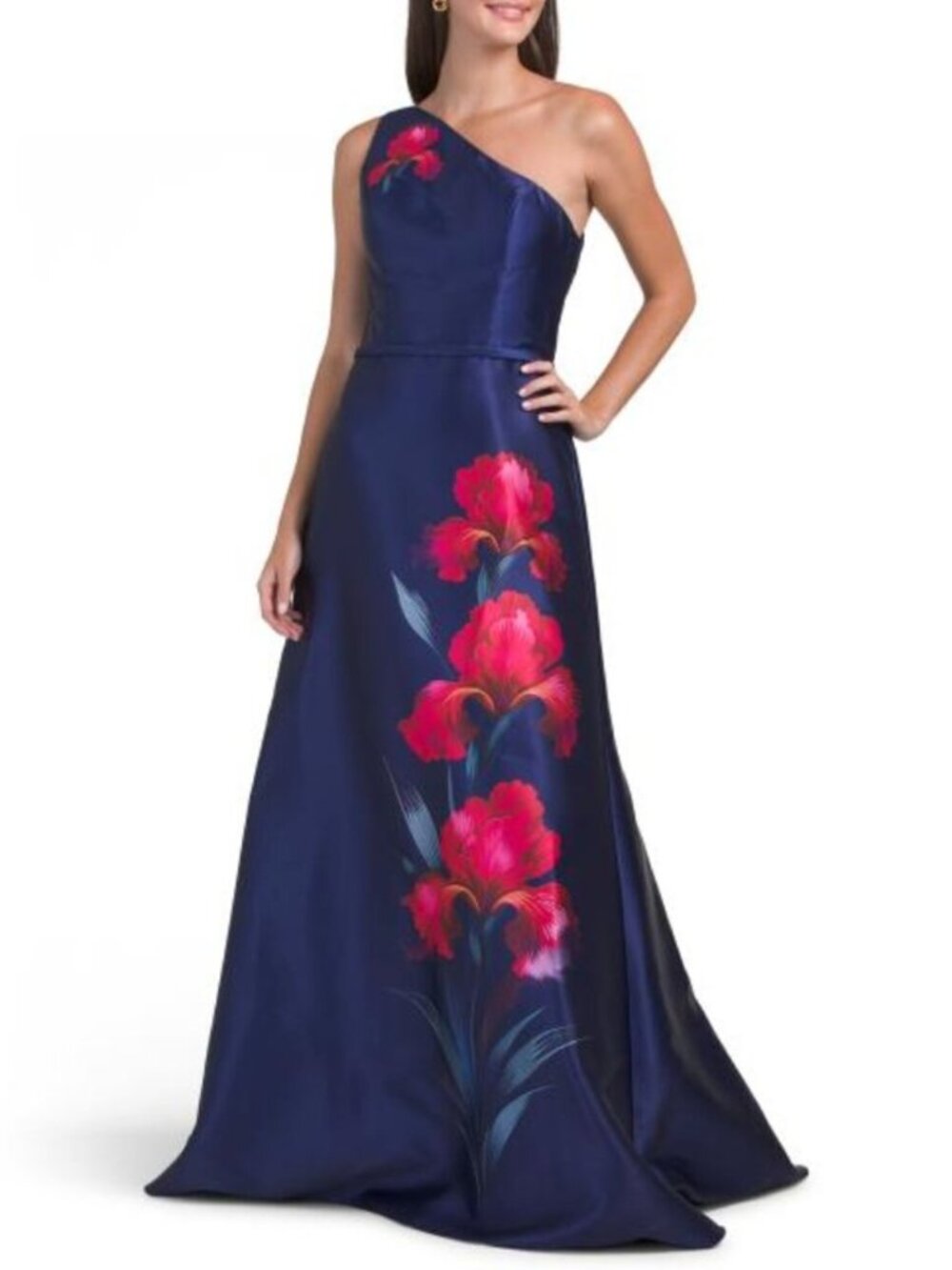 RENE BY RENE RUIZ One Shoulder Floral Mikado Gown